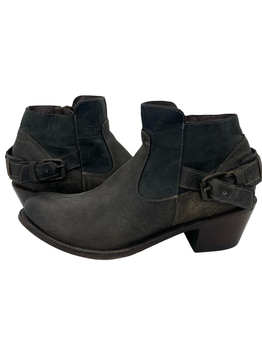 J.B. Dillon Womens Western Leather Ankle Boots Size 10 Distressed Buckle